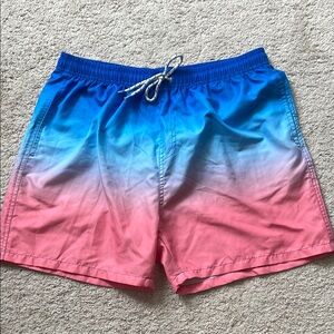 Gradient Blue and Pink Swim Trunks with Elastic Waistband